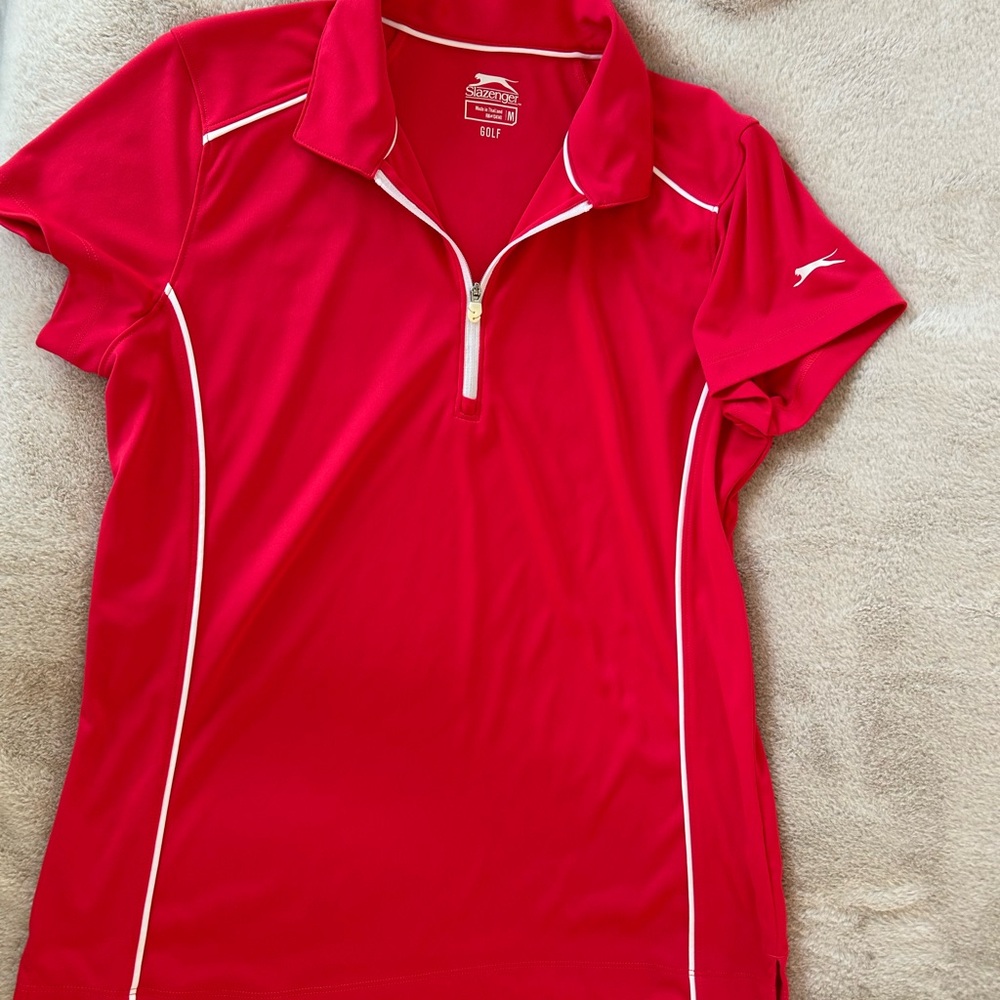 Slazenger Golf Hot Pink Zip Polo w/ White Trim - Medium